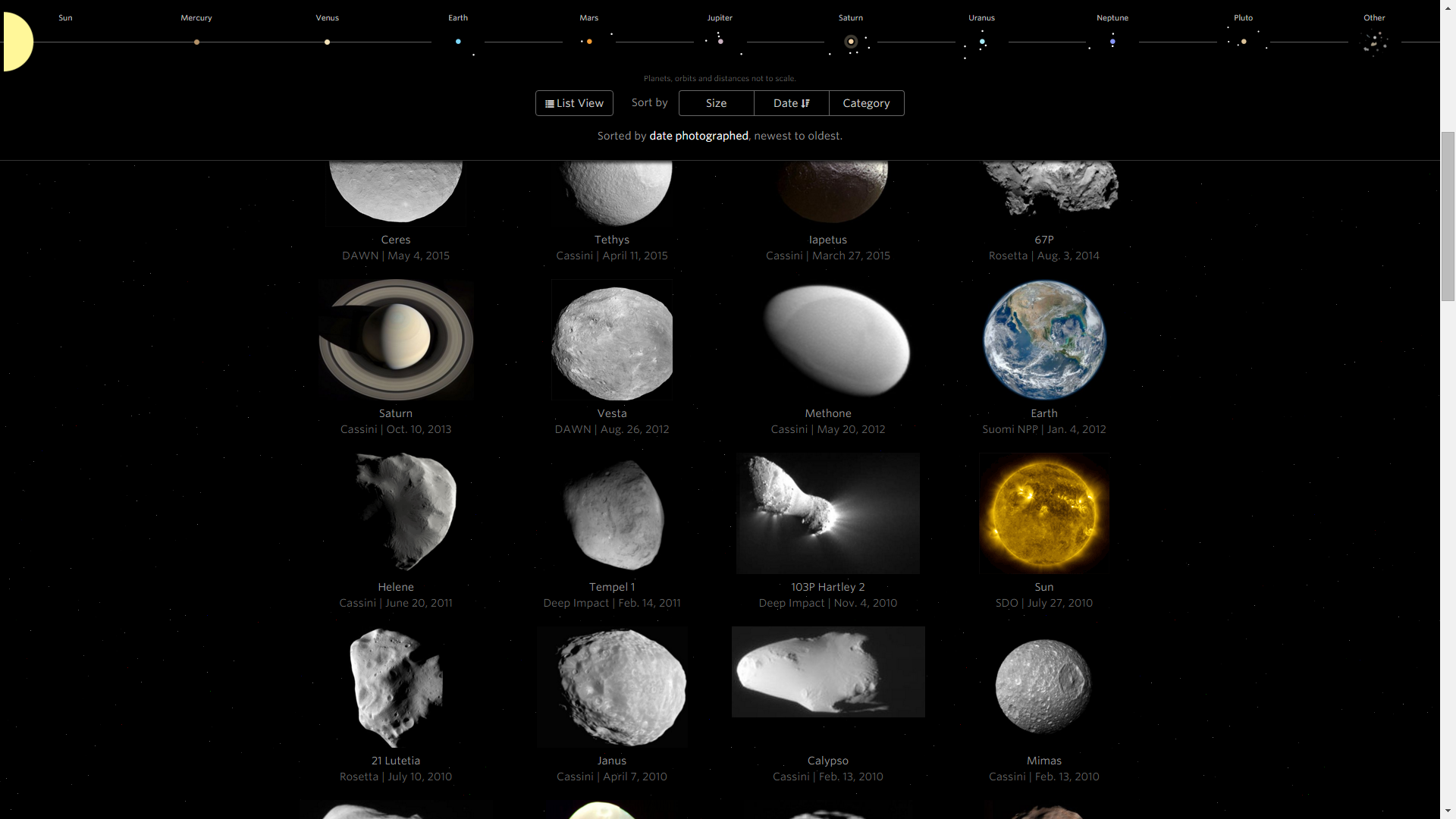From Pluto to the Sun — Information is Beautiful Awards, image size:1920x1080